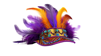 Vibrant Carnival Headpiece with Purple and Orange Feathers 