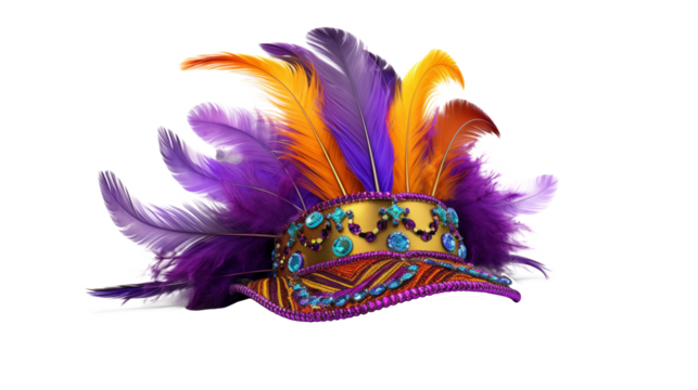 Vibrant Carnival Headpiece with Purple and Orange Feathers 