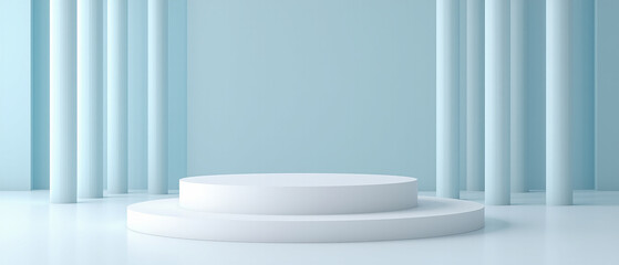 Fototapeta premium Minimal light blue background with intricate window shadows, perfect for product presentations. Made with generative AI