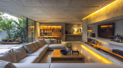 Modern Minimalist Living Room Design with Neutral Tones and Plants