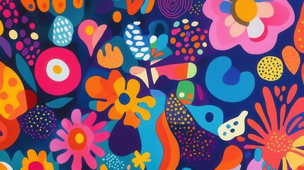 Abstract Colorful Floral Pattern Design Featuring Vibrant Shapes