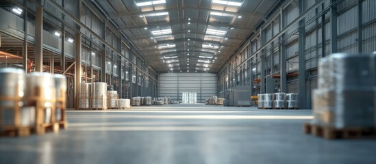 Fototapeta premium Vast Industrial Warehouse Interior: Metal Coils Storage