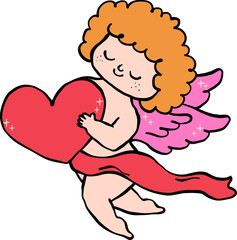 Whimsical Cupid Holding a Heart Illustration