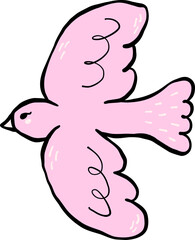 Whimsical Pink Bird flying Illustration