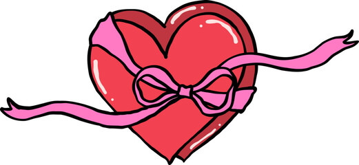 Retro Two Hearts tied with ribbon bow Doodle Hand Drawn