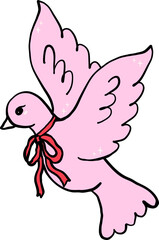 Cute Pink Bird Illustration with Ribbon