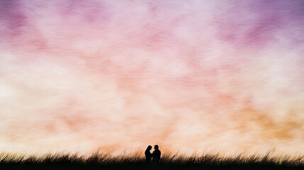 Couple Silhouetted Against Vibrant Sunset Sky