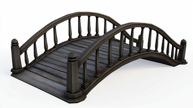 wooden bridge in the park Elegant wooden arch bridge with simple railings on a white background, ideal for garden or landscape design.
 - Powered by Adobe