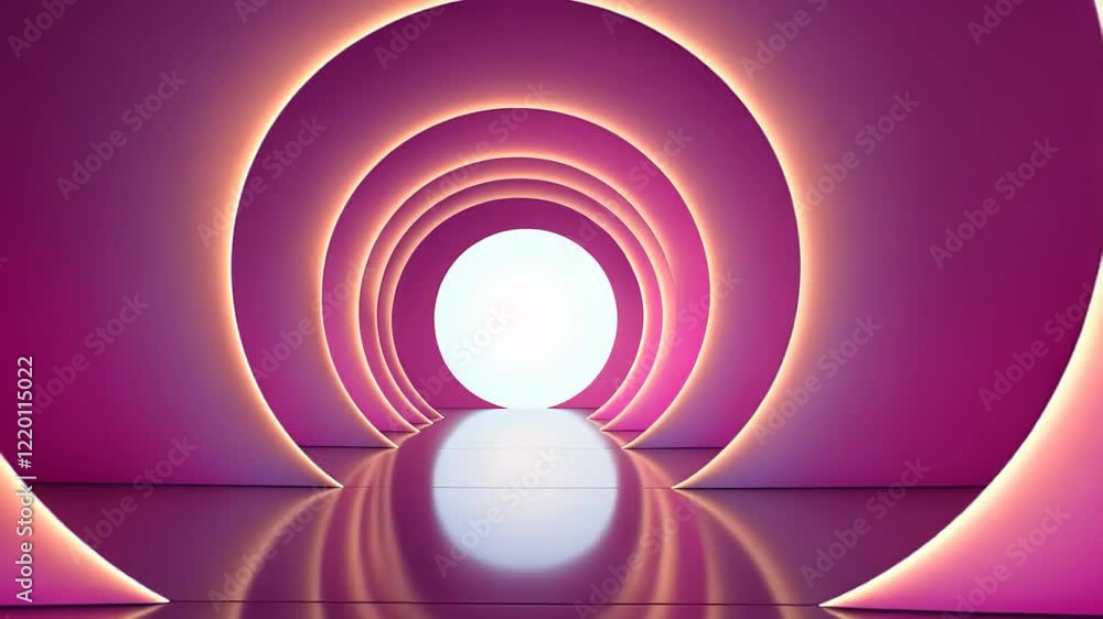 Poster explore the enchanting pink tunnel leading to a luminous portal filled with surreal light and reflec