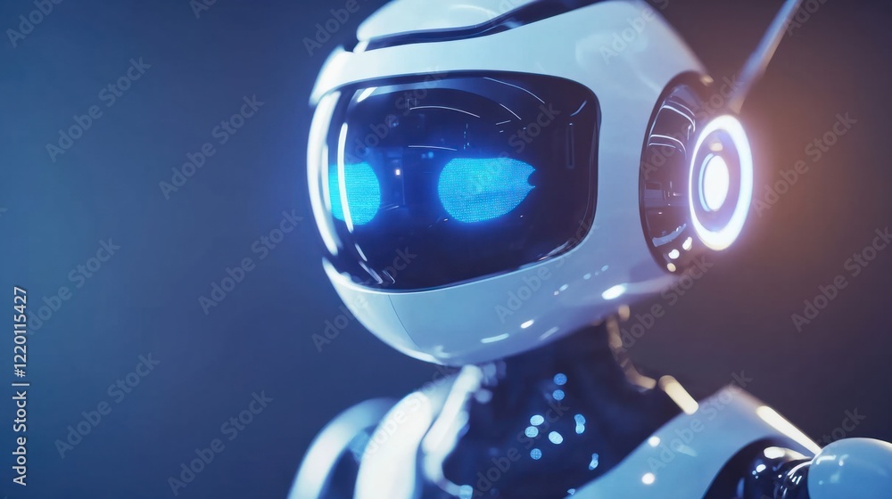 Aufkleber a glowing 3d chatbot projecting holographic image variations into the air, with dynamic light effect