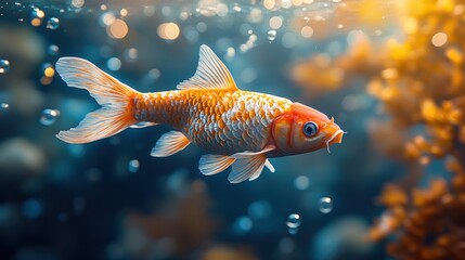 Koi fish swimming aquarium bubbles plants (1)