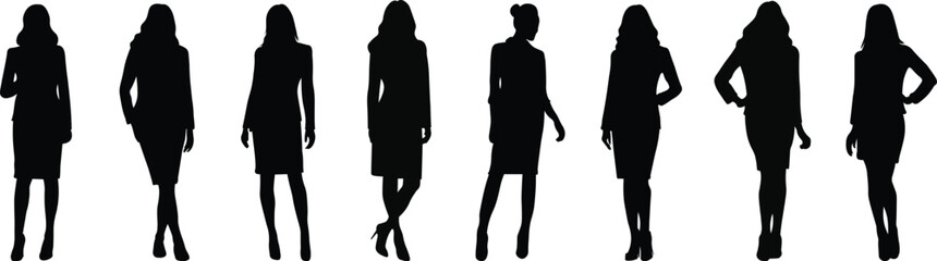 Silhouette of a group of business people standing, black color women standing