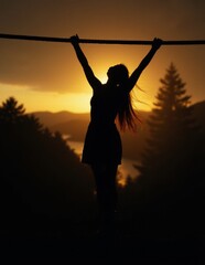 Sunset Serenity A Beautiful Woman Dances With Nature