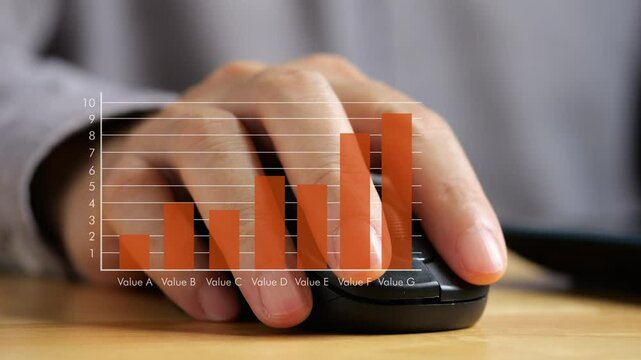 Closeup of a businessman's hand using a computer or laptop, clicking the mouse to checking the business chart trending and growing