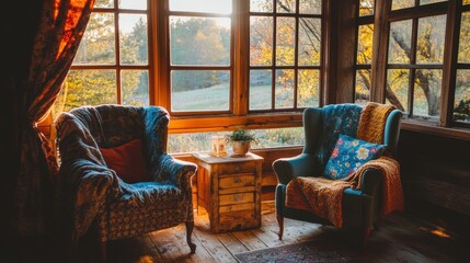 Vintage Living Room with Cozy Armchairs and Light
