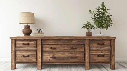 Vintage Wooden Desk with Soft Lighting Accents