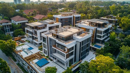 Fototapeta premium Modern Architecture Design of Luxury Residential Buildings Aerial View