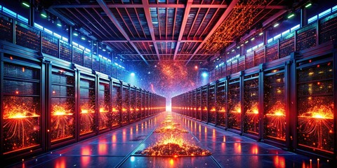 Fototapeta premium Aerial photos depict a massive DDoS attack overwhelming data centers, resulting in server overload and website unavailability.