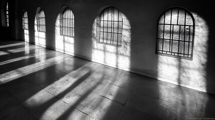 Elegant shadow geometry on a clean white wall, inspired by window light 