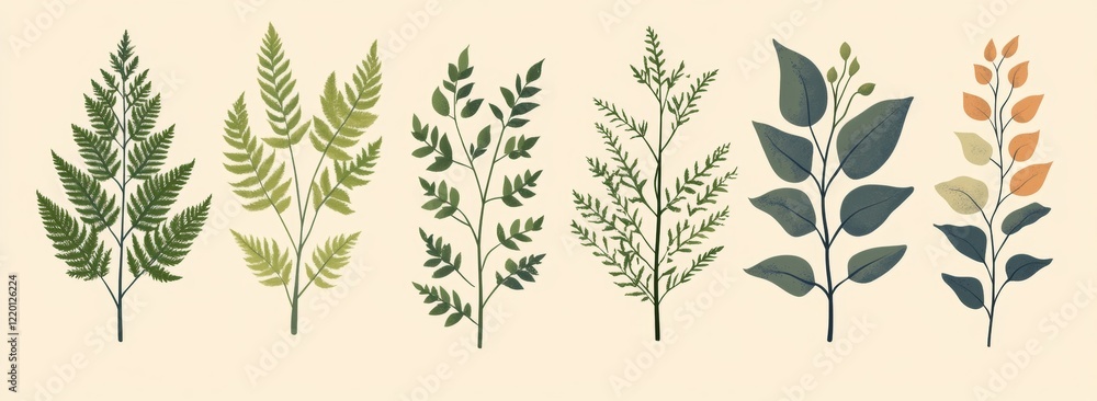 Poster a row of five different colored leaves, each with a different shade of green