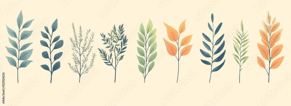 Poster a row of five different colored leaves, each with a different shade of green
