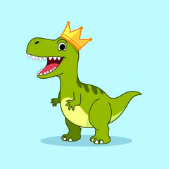 Naklejka premium cheerful green dinosaur wearing a golden crown