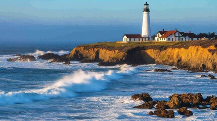 Obraz premium Pigeon Point Lighthouse, California Coastline: Majestic Seascape