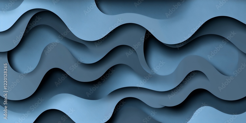 Poster abstract blue wave pattern layered paper style background dynamic curves modern design texture