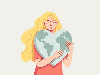 Fototapeta premium woman embracing heart-shaped globe: a symbol of environmental care and global unity