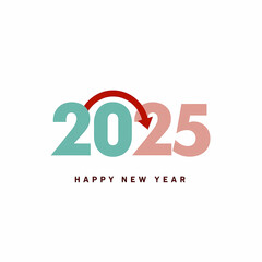 happy new year 2025: a minimalist with a red arrow transitioning to the new year