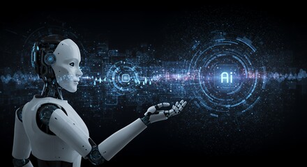 Fototapeta premium Advanced Robot Interacting With Artificial Intelligence System