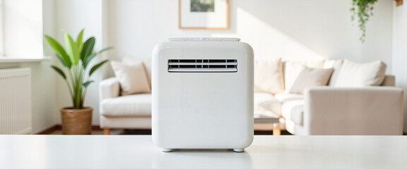 Fototapeta premium Air purifier on white table in modern living room