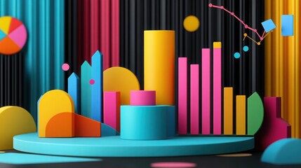 Obraz premium Research reveals trends for better marketing. Colorful geometric shapes create an abstract composition.