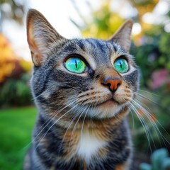Obraz premium Stunning Profile of a Cat with Striking Green Eyes Outdoors