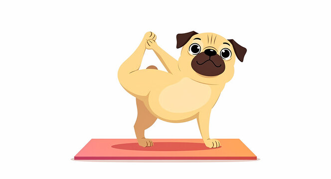 playful pug dog performing yoga pose