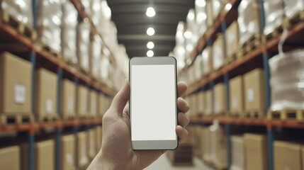 Modern Mobile Device in Warehouse with Data Display