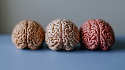 Obraz premium Three Colorful Brain Models Neurology Psychology Neuroscience