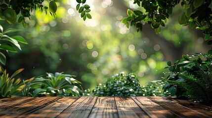 a wooden floor with a lot of plants in the background