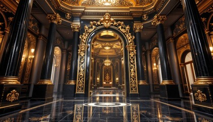 Obraz premium Luxurious Black and Gold Architectural Hallway