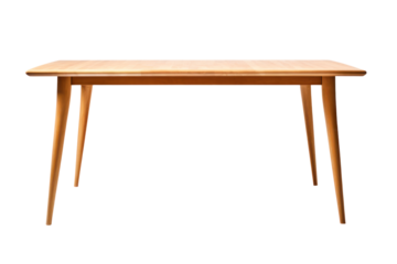 Wooden dining table with a natural finish, featuring four legs and smooth edges, perfect for a modern kitchen or dining room.