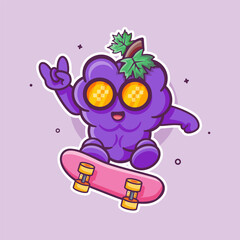 cool grape fruit character mascot playing skateboard isolated cartoon