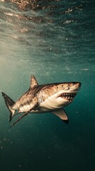 Naklejka premium Great White Shark Underwater Ocean Predator Wildlife Photo