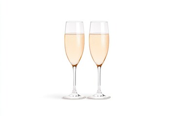 Two elegant champagne flutes filled with sparkling ros?, set against a minimalist white background