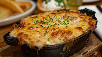 A classic French croque monsieur with melted cheese and ham on toasted bread