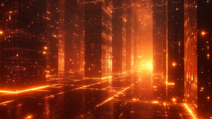 Naklejka premium Glowing Orange Cityscape Abstract Digital Art