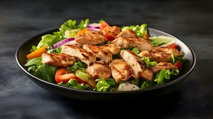 A view of a plate of chicken shawarma salad