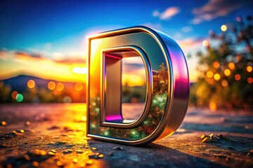 A high-resolution, realistic 3D model of the letter D, rendered with a shallow depth of field for a striking, photorealistic effect.