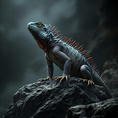 Obraz premium Iguana is standing on a rock