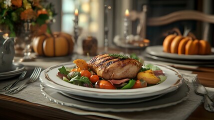 Autumn table setting with pumpkins