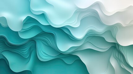 Fototapeta premium Abstract Teal Wave Layers: A Serene Digital Art Piece